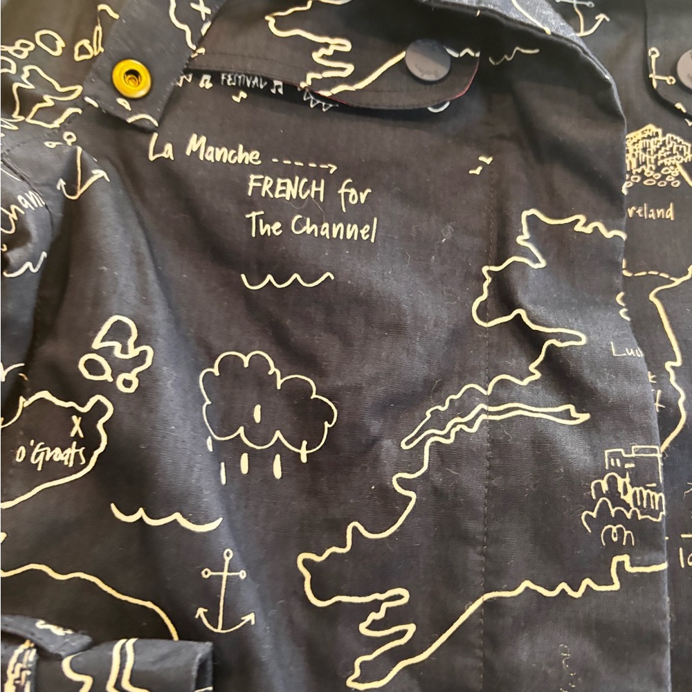 Boden Dark Blue Trench Coat with Map Design - Picture 4 of 15